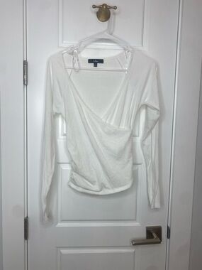 Lulu's White Ribbed Wrap Long Sleeve Top